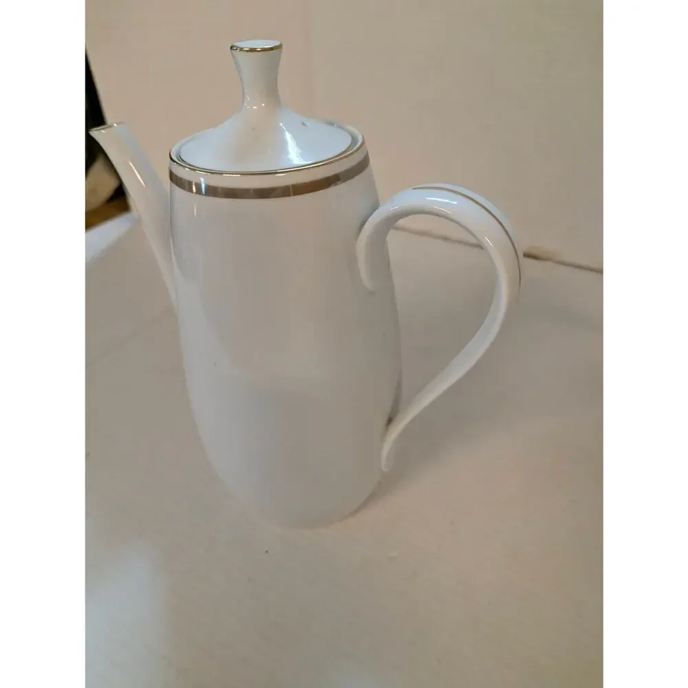 Vintage St Regis Fine China Coffee Pot White Porcelain Platinum Trim Mid-Century